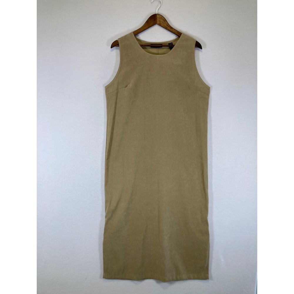 Minimalist Karen Scott Women Large Tan Faux Suede Sleeveless Midi Shift Dress